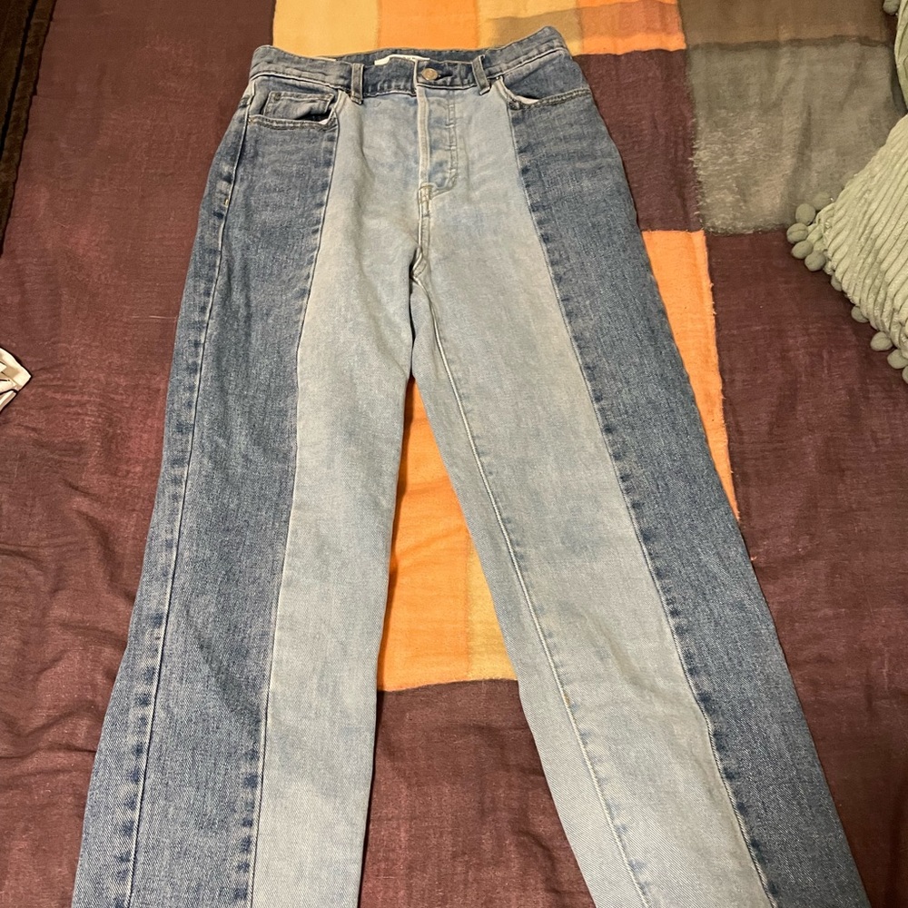 High-Waisted two denim shade jeans